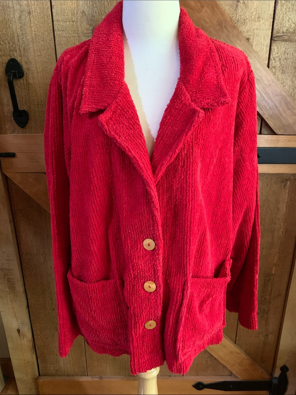 NWOT Women’s Two Twenty Red Chenille Button-Front Jacket with Pockets Size Large